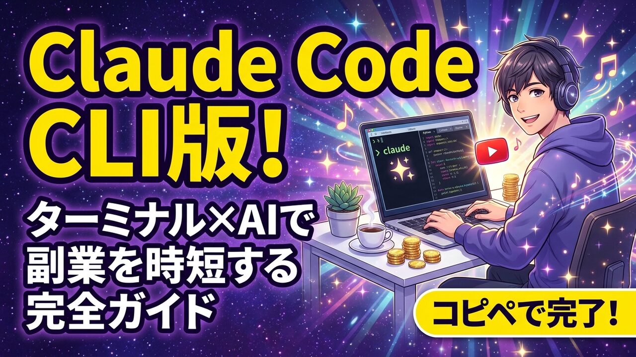 Claude Code CLI版アイキャッチ｜ターミナル×AIで副業を時短する完全ガイド