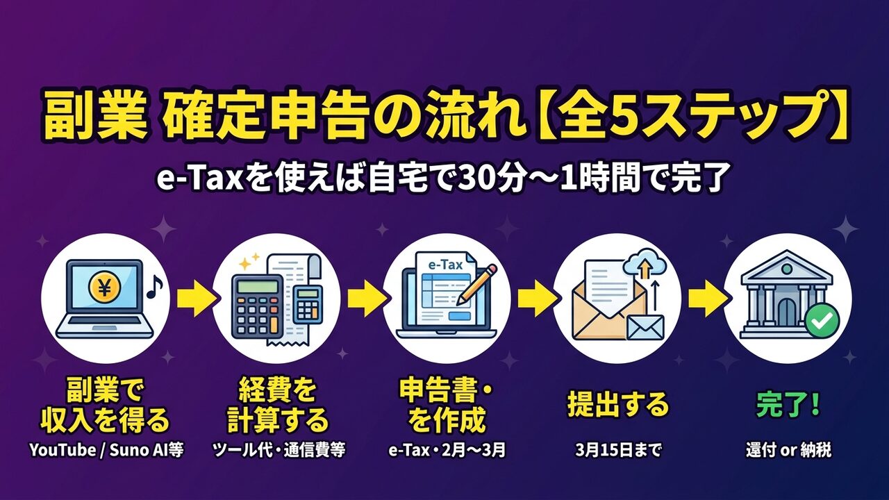 副業 確定申告の流れ全5ステップ