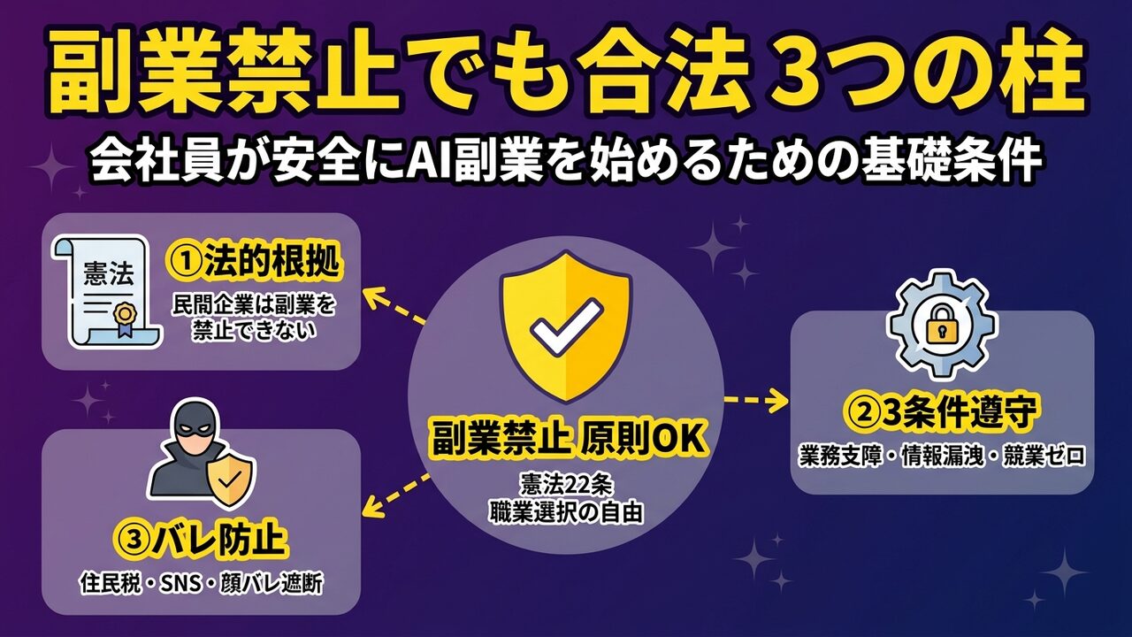 副業禁止でも合法に副業を始める3つの柱