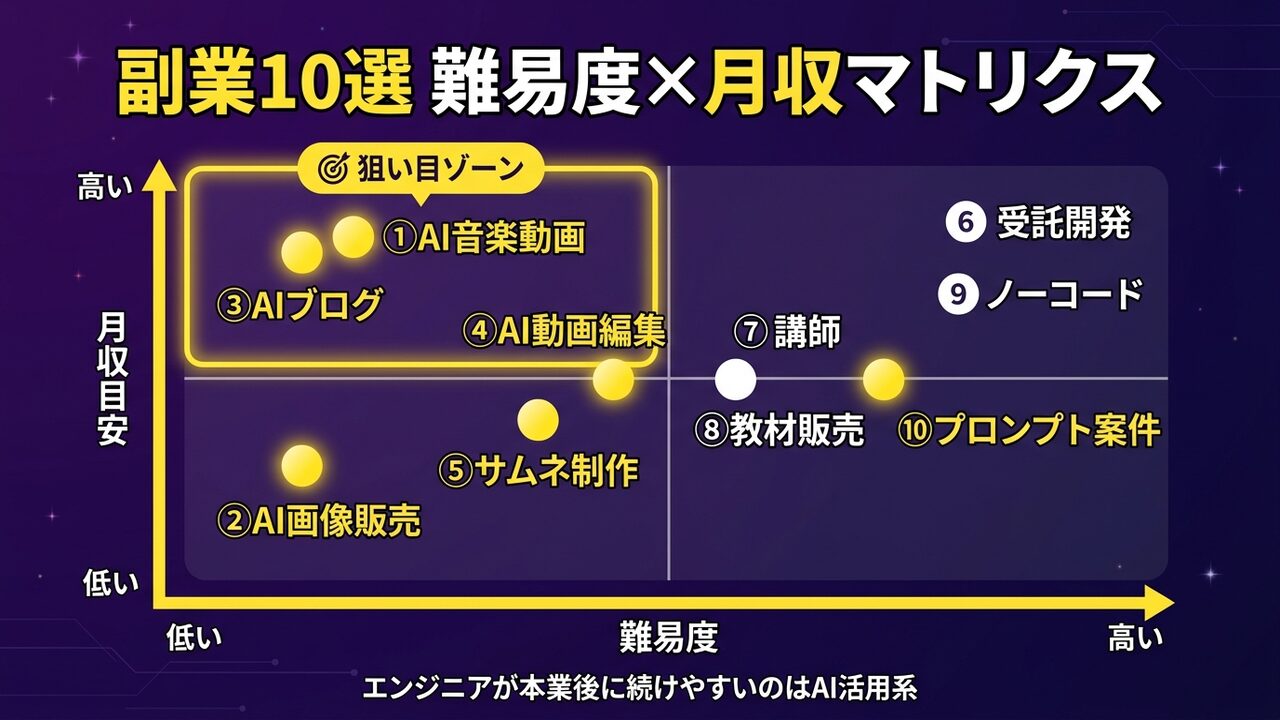 10選の難易度×月収マトリクス