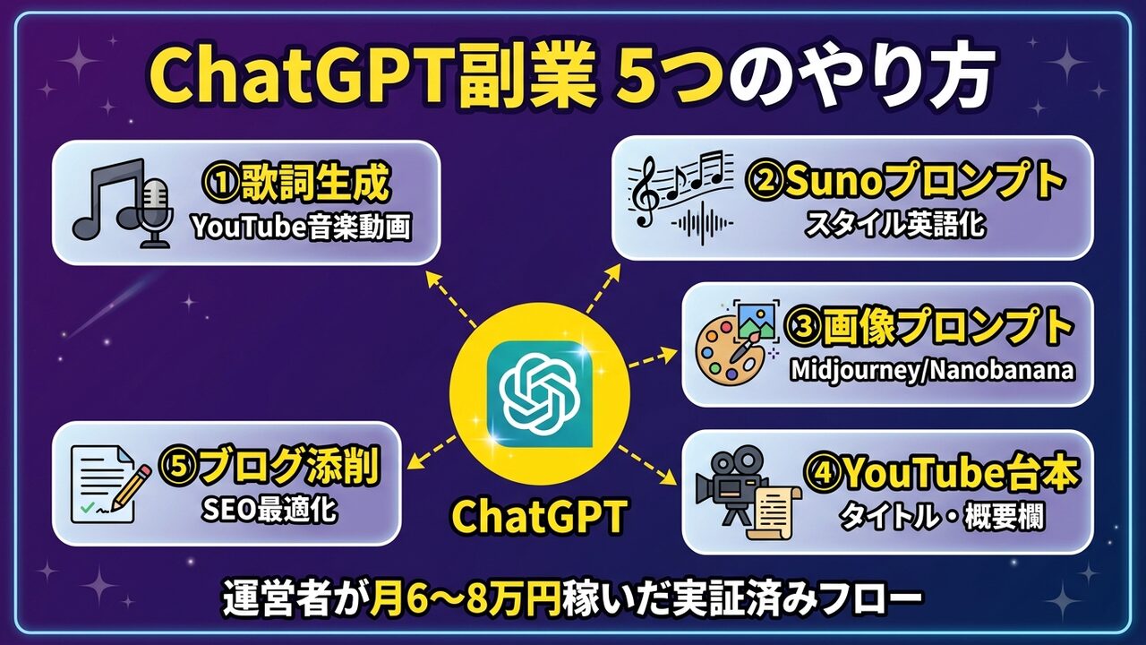 ChatGPT副業5つのやり方全体像