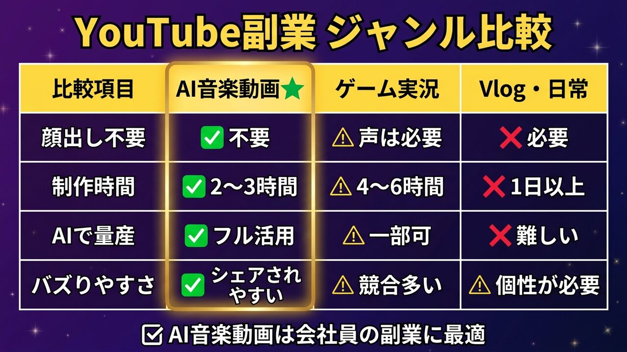 YouTube副業ジャンル比較図