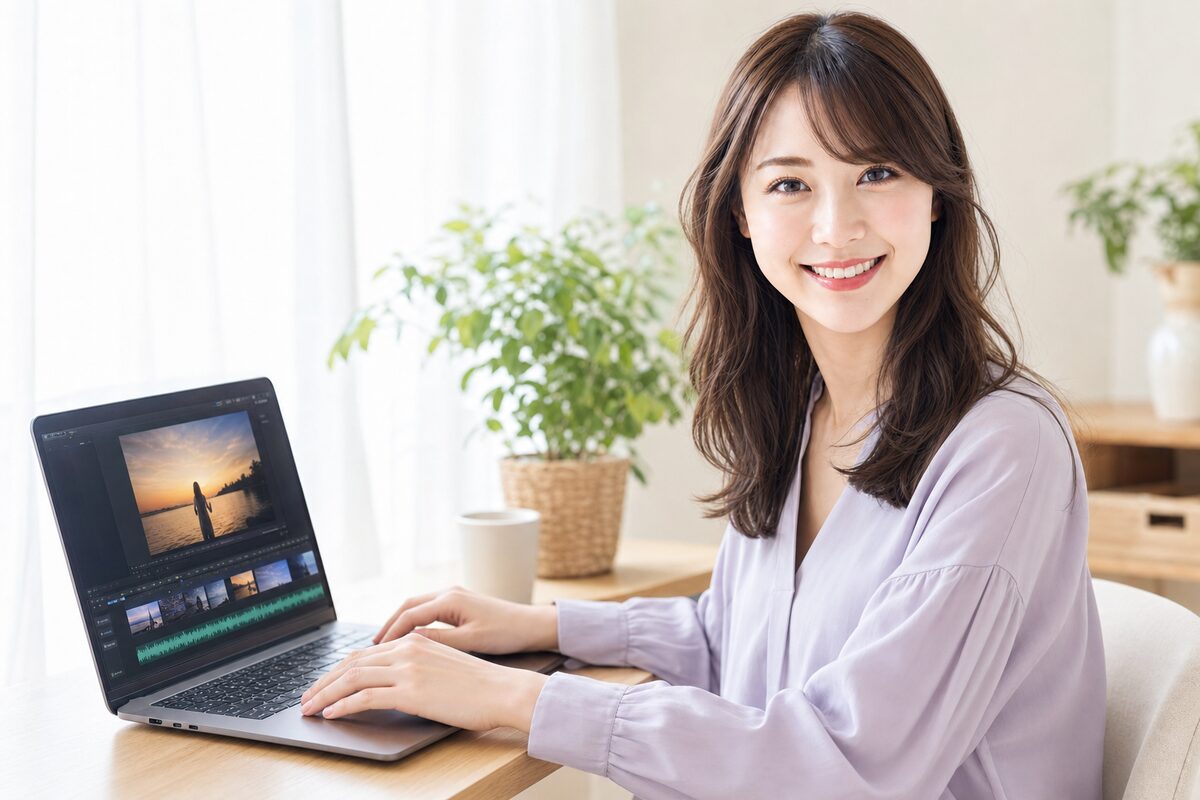 Filmoraで音楽動画を編集する副業会社員のアイ