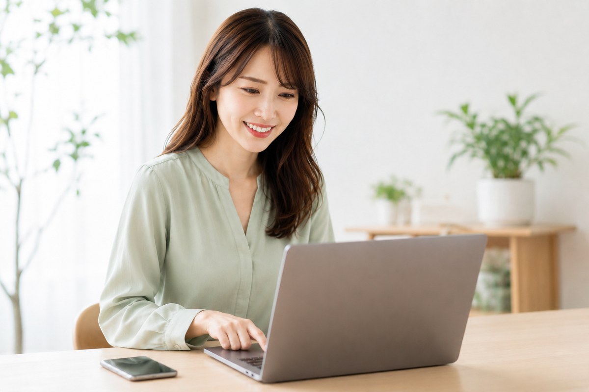 指紋認証で承認して喜ぶ女性