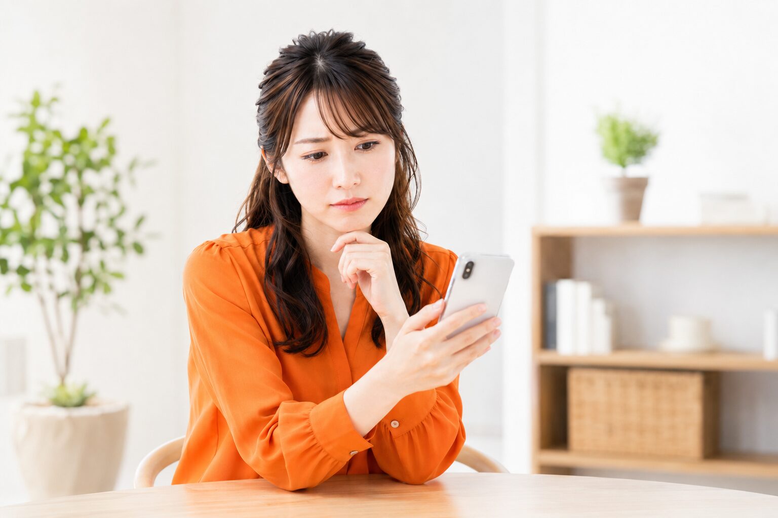 スマホで収益を確認しながら伸び悩みに首をかしげる女性