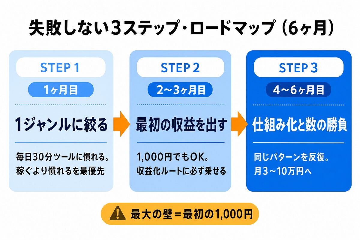AI副業を6ヶ月で軌道に乗せる3ステップのロードマップ