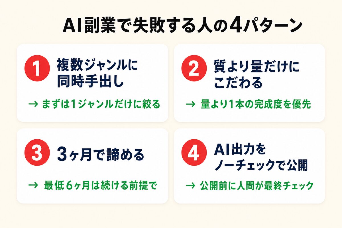 AI副業で失敗する人の4パターンと回避策
