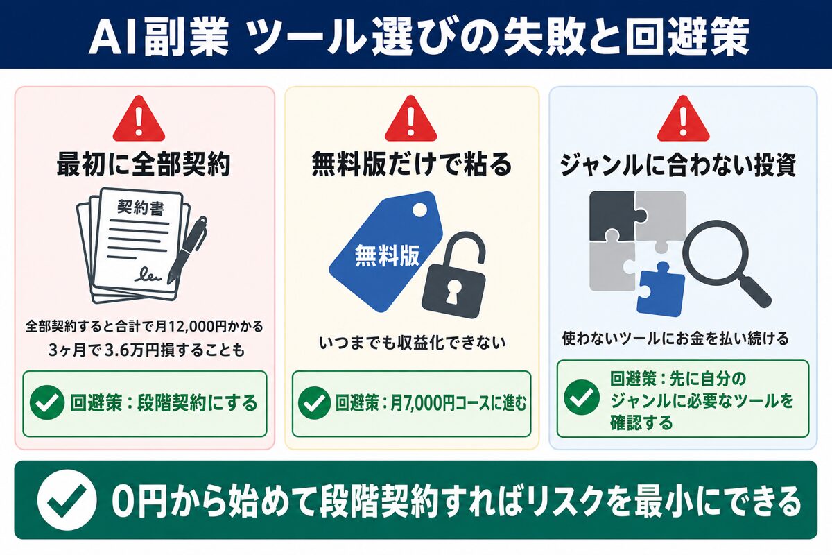 AI副業ツール選びで失敗する3つの典型パターンと回避策の図解