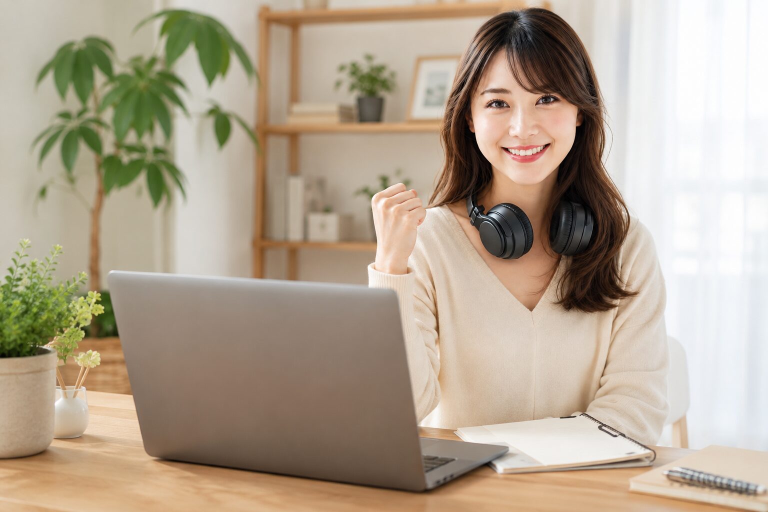 AI音楽副業を始める女性