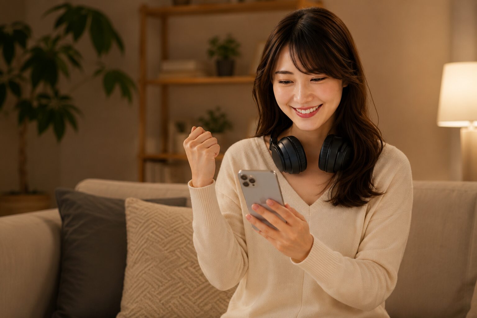 YouTubeの収益実績を確認して喜ぶ女性