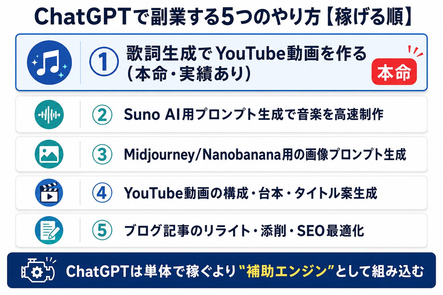 ChatGPT副業5つのやり方全体像