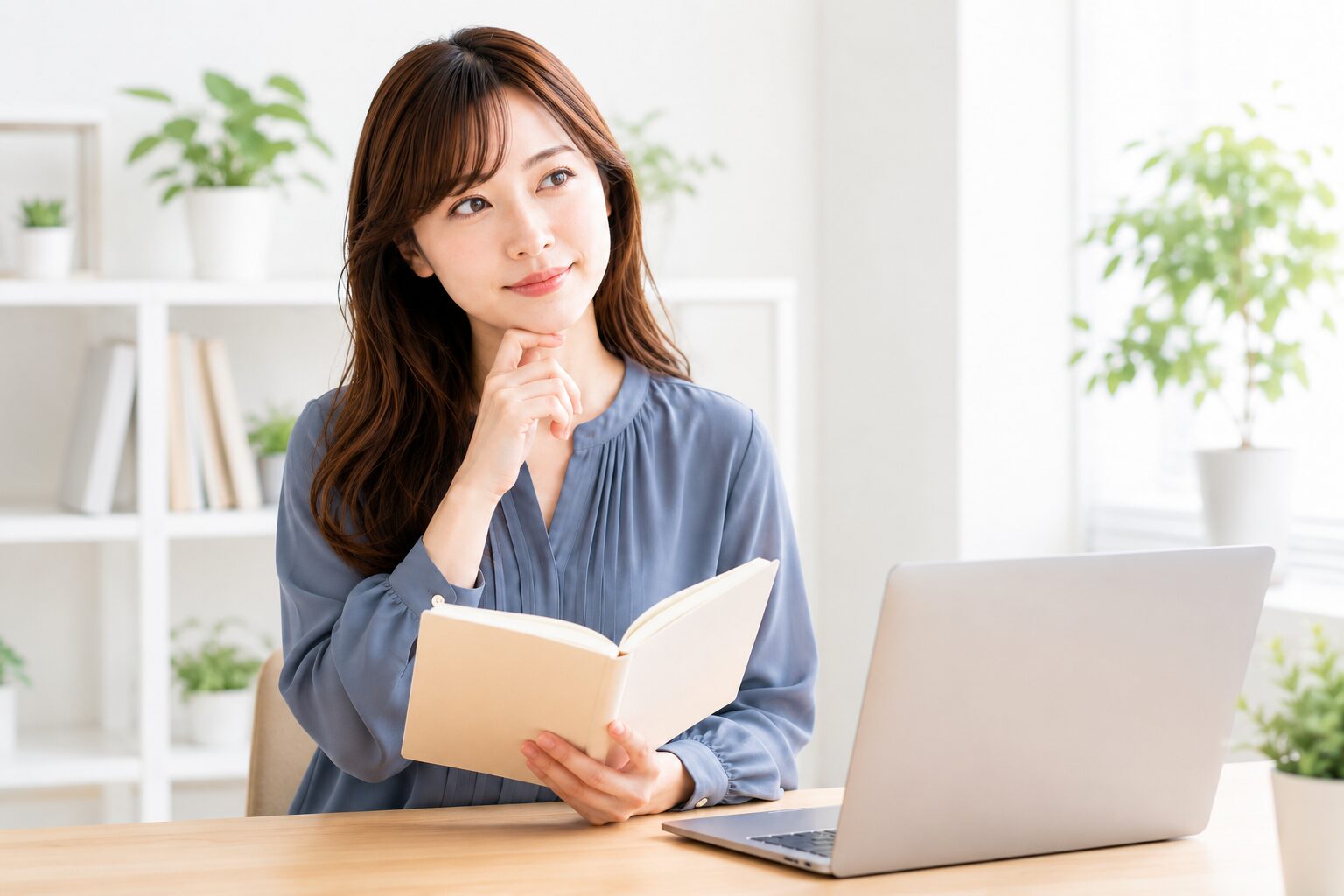 ChatGPT PlusとClaude Proのどちらを契約するか比較検討する会社員女性