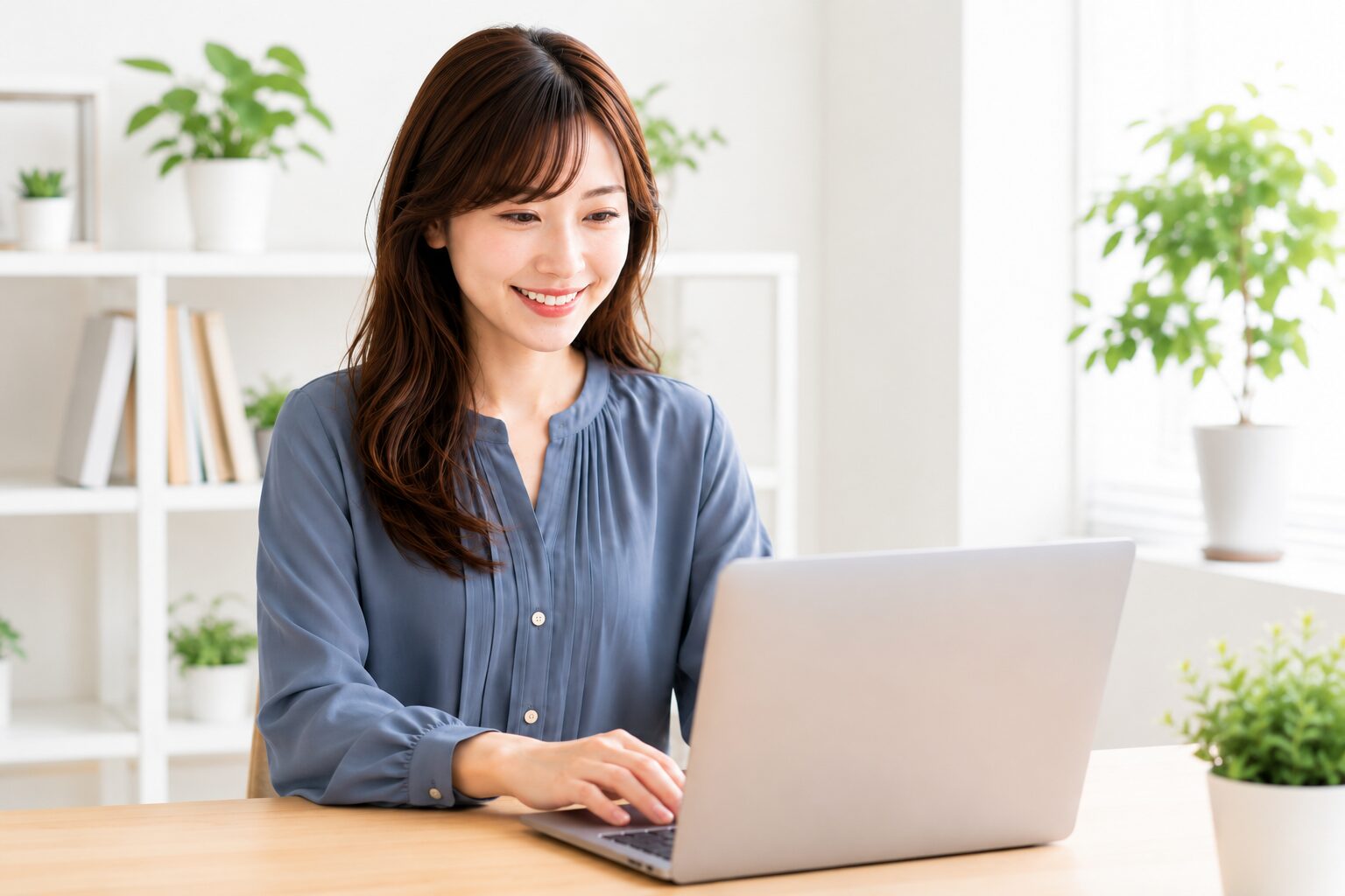 AIツールを決めてスッキリした表情で作業を始める会社員女性