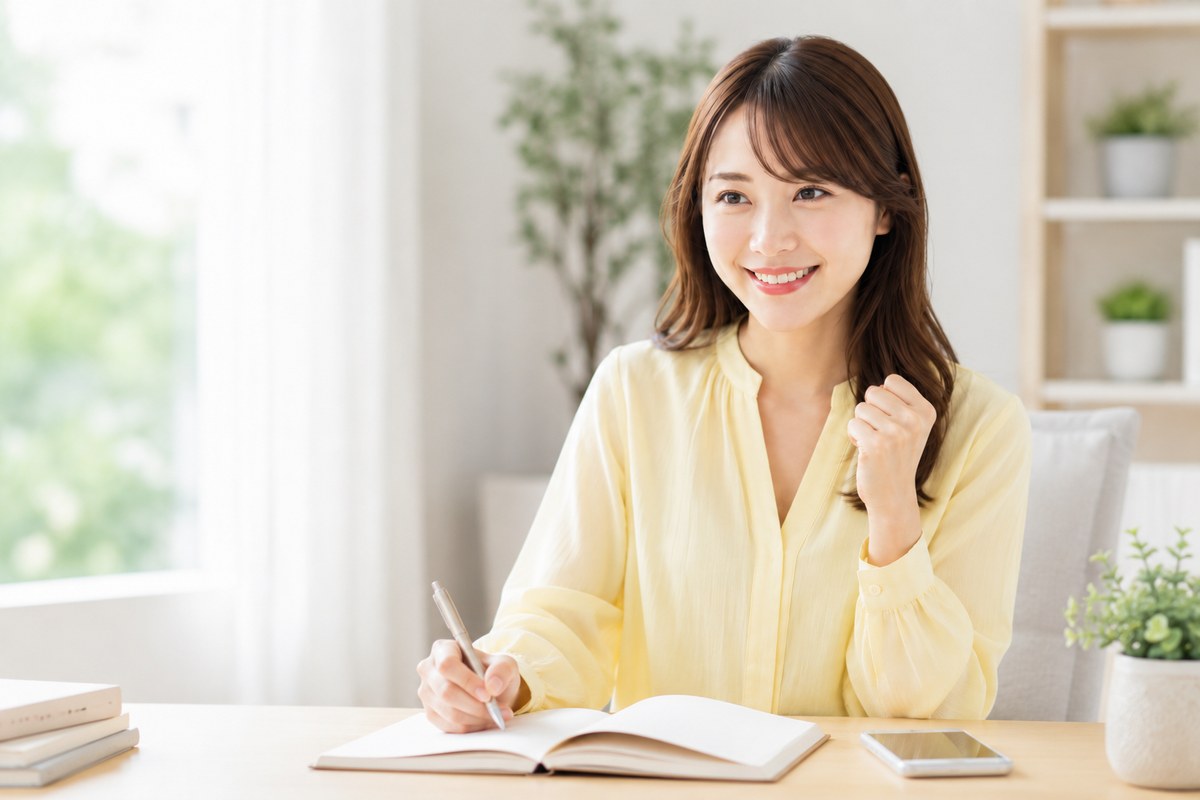 ノートに出品プランを書き出す女性