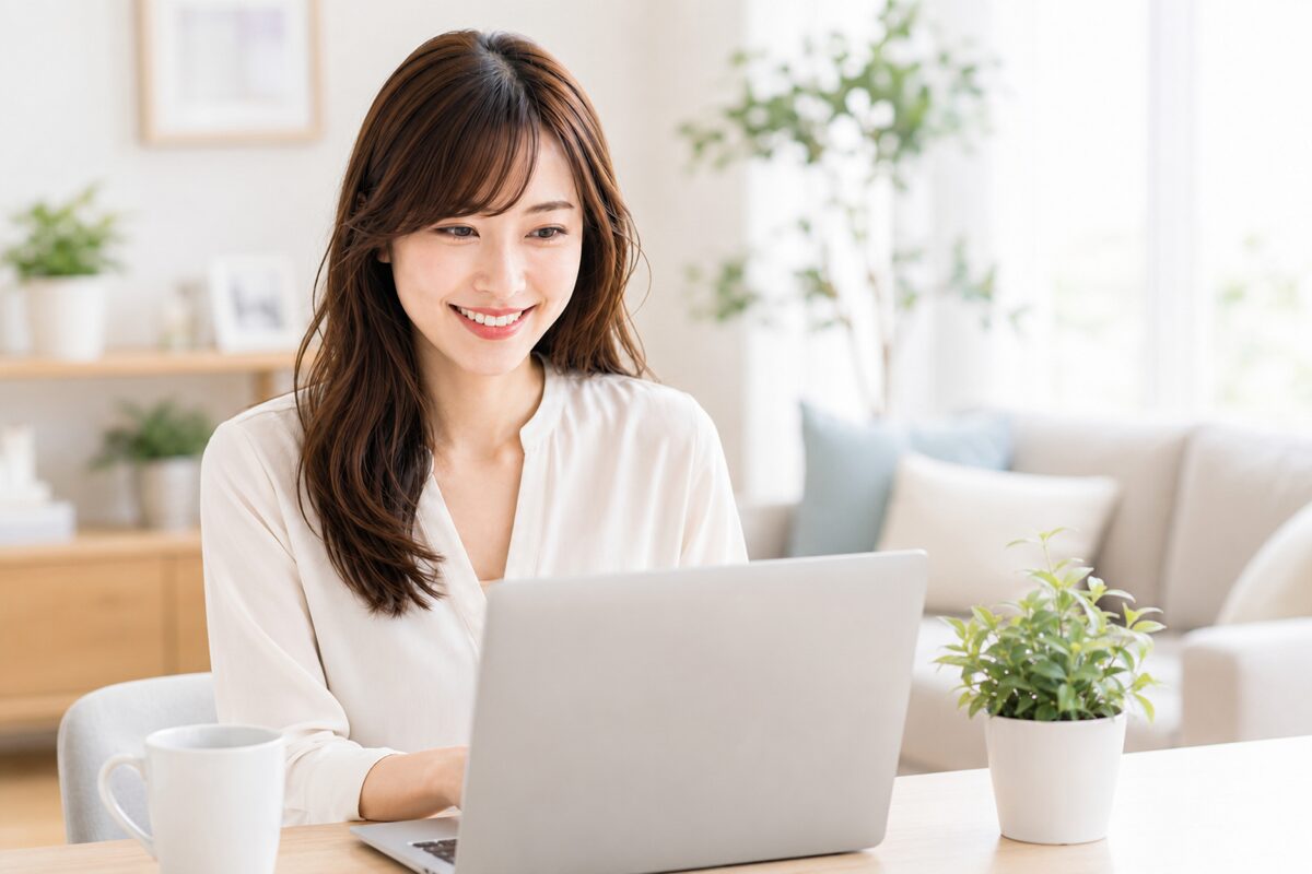 自分のブログが完成して喜ぶ会社員のイメージ