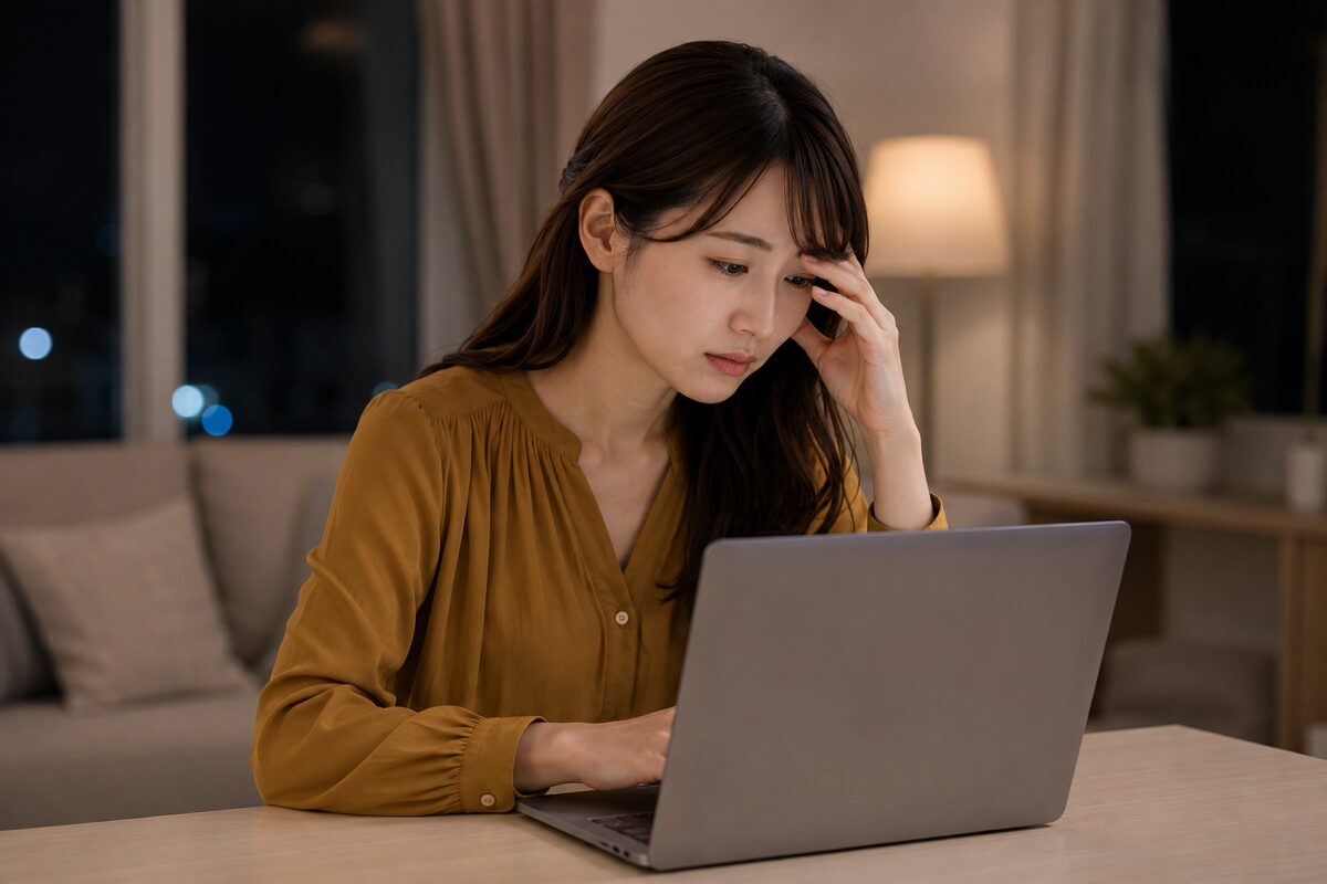 夜遅くまで動画編集に追われて疲れている副業会社員のイメージ