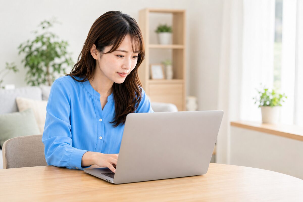自宅でFilmoraを使って動画編集に取り組む会社員のイメージ