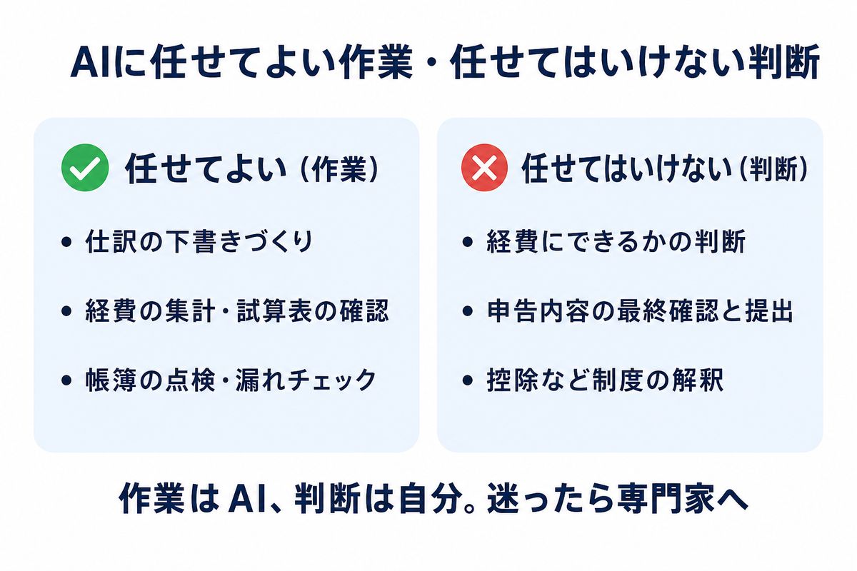 AIに任せてよい作業と任せてはいけない判断の線引き図解