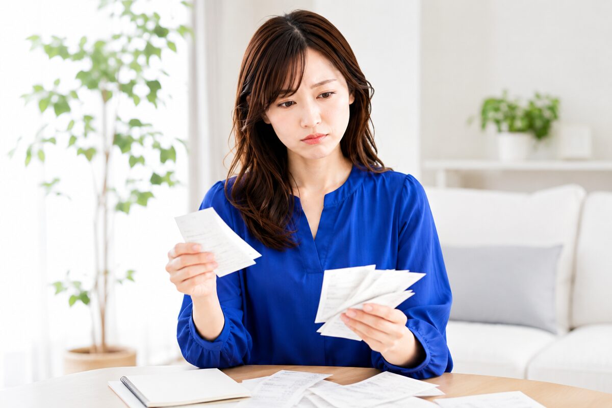 領収書の整理に悩む副業会社員のイメージ