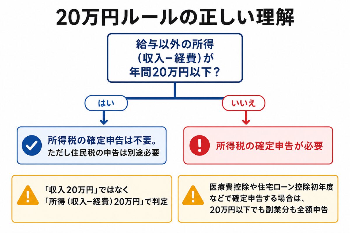 20万円ルール 確定申告が必要か不要かの比較図