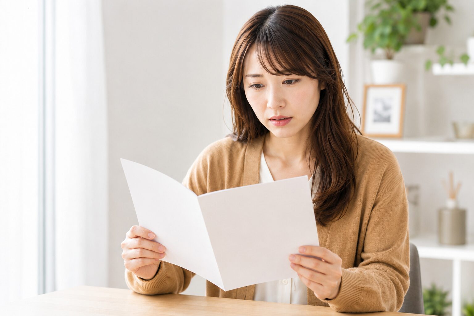 就業規則の冊子を読みながら副業について考える女性