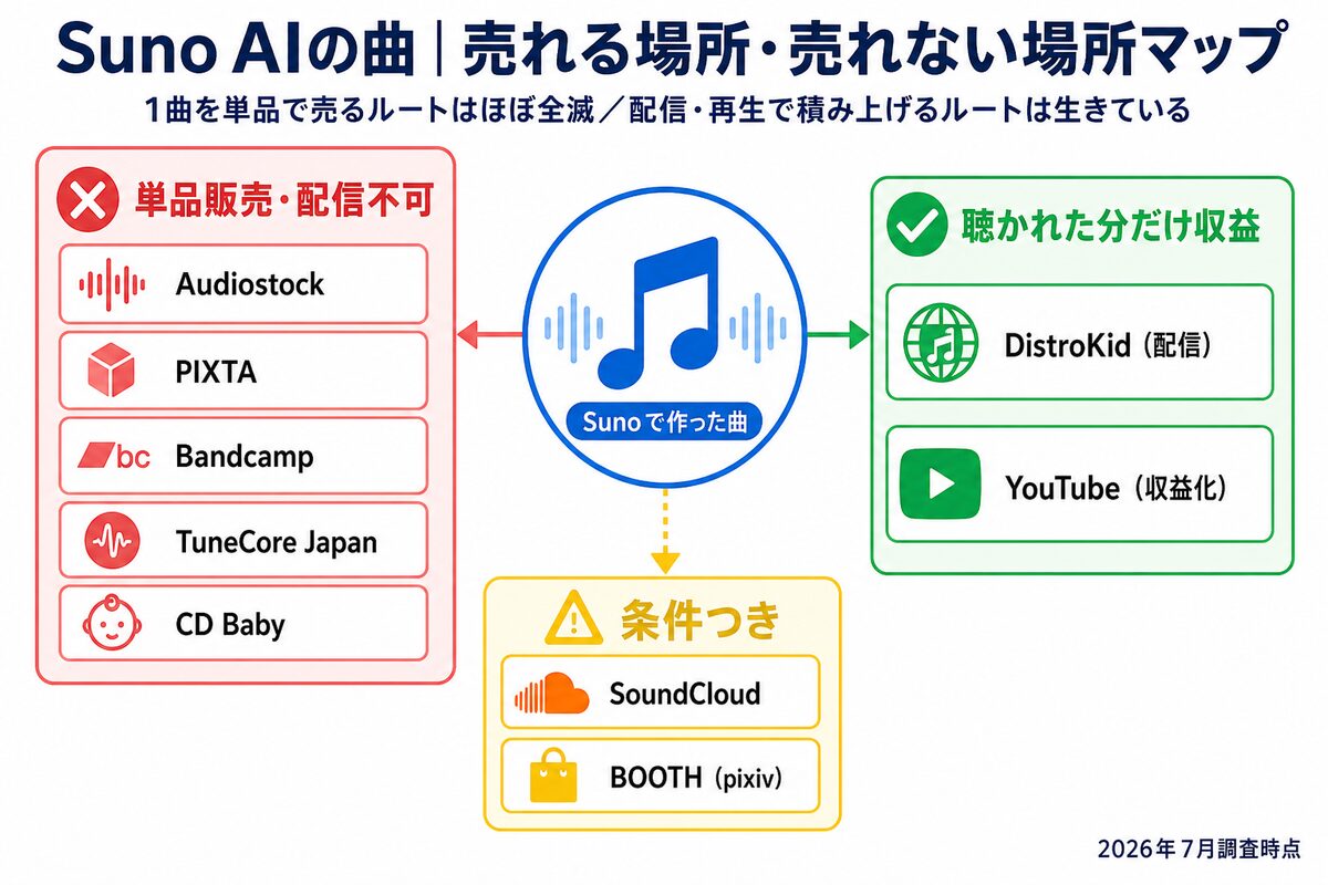 Suno AIの曲|売れる場所・売れない場所マップ