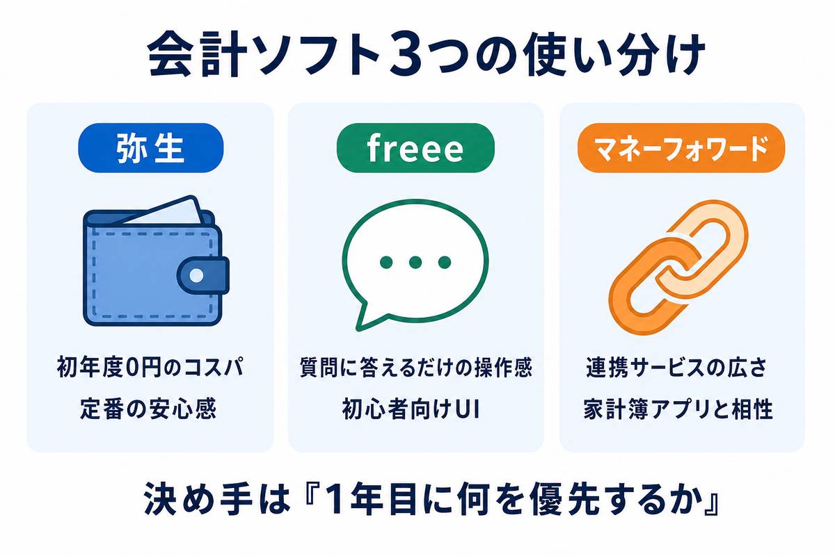 会計ソフト3つの使い分け(弥生・freee・マネーフォワード)