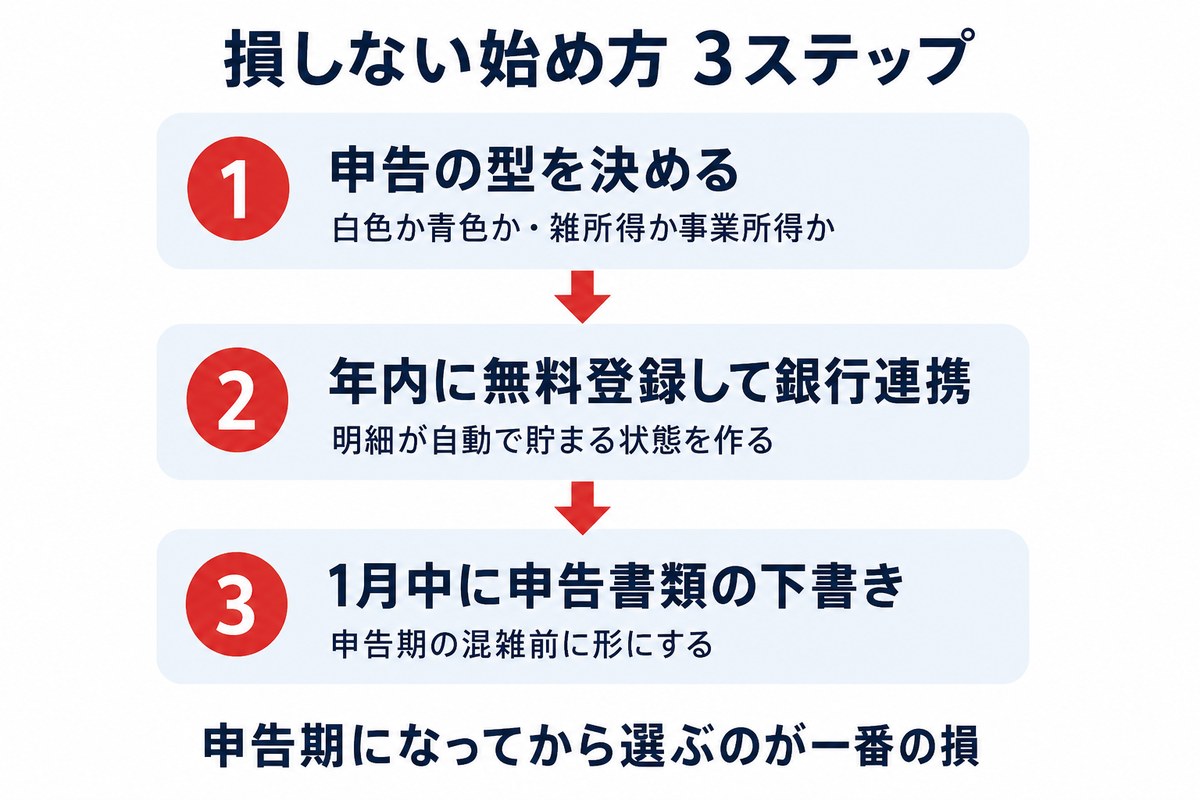 損しない始め方3ステップの図解